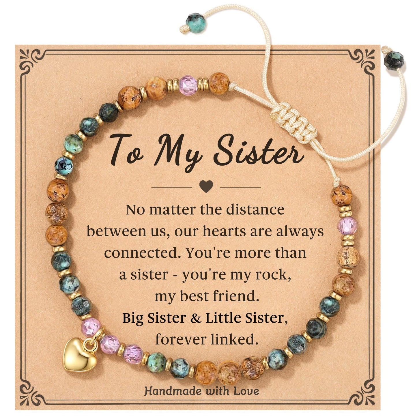 Elegant Natural Gemstone Heart Cross Pendant Adjustable Bracelet for Women