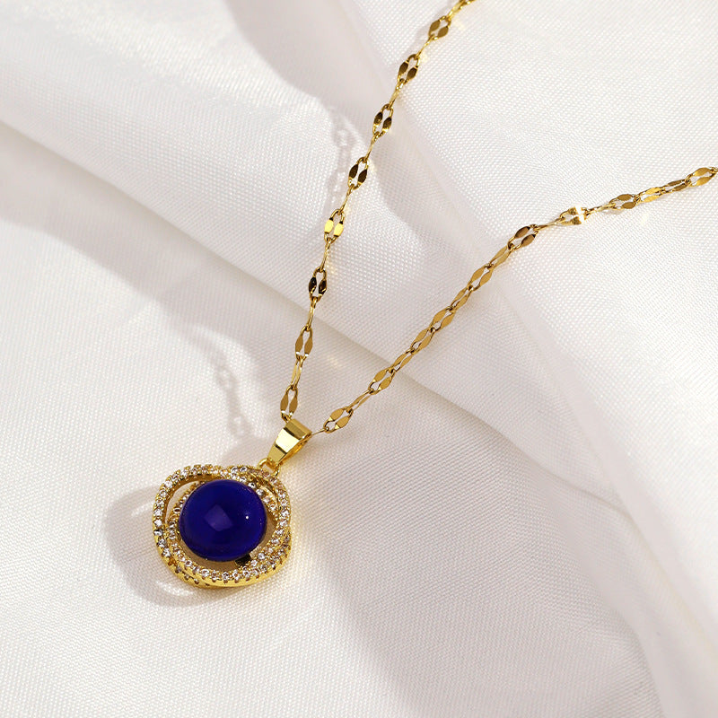 Original Design Floral Nest Pendant Necklace in Titanium Steel with Gold Plating, Color-Changing Temperature-Sensitive Starry Sky Dreamy Charm on O-Chain