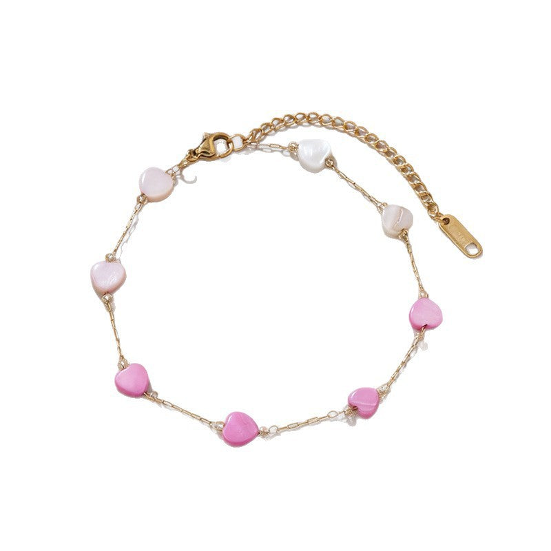 Set de collar y pulsera de acero inoxidable chapado en oro de 18 quilates con diseño minimalista de corazón, lágrima y cuentas para mujer