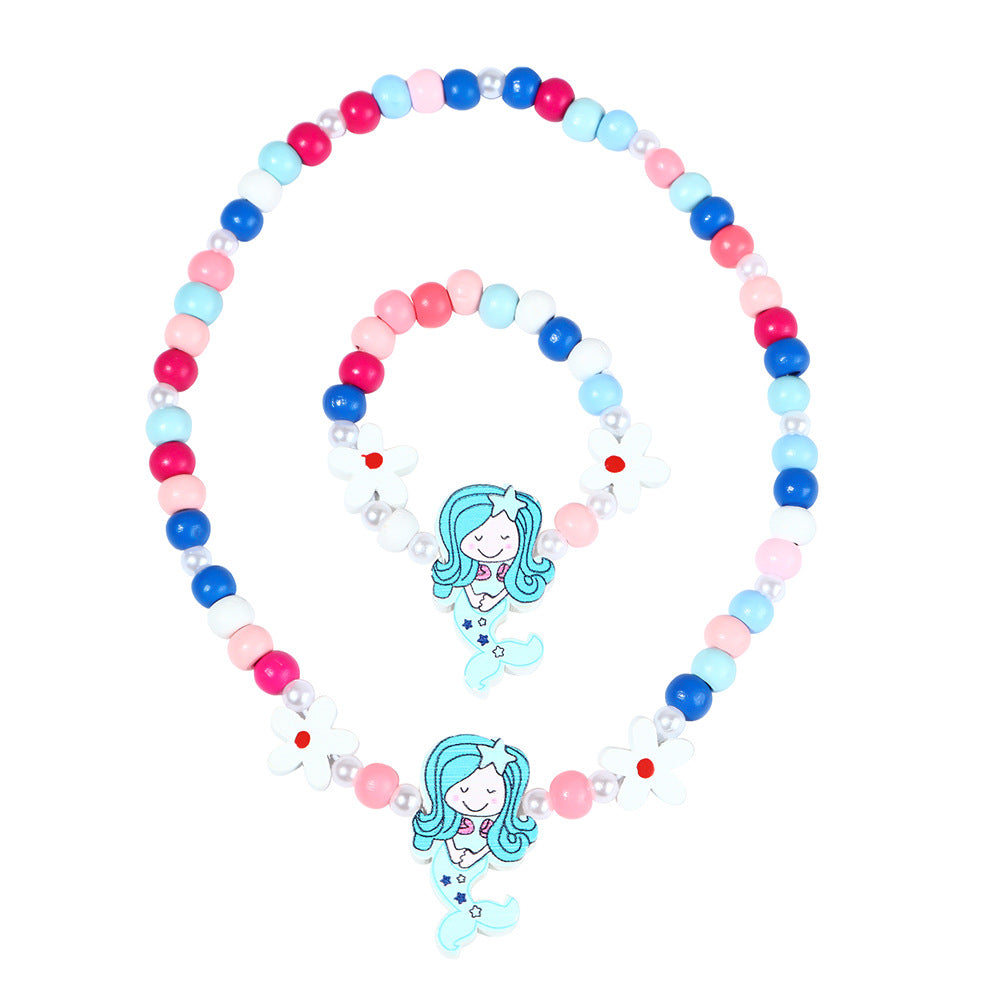 Set Collana e Bracciale a Forma di Sirena in Resina per Bambini in Colori Caramella Simpatici Gioielli da Principessa