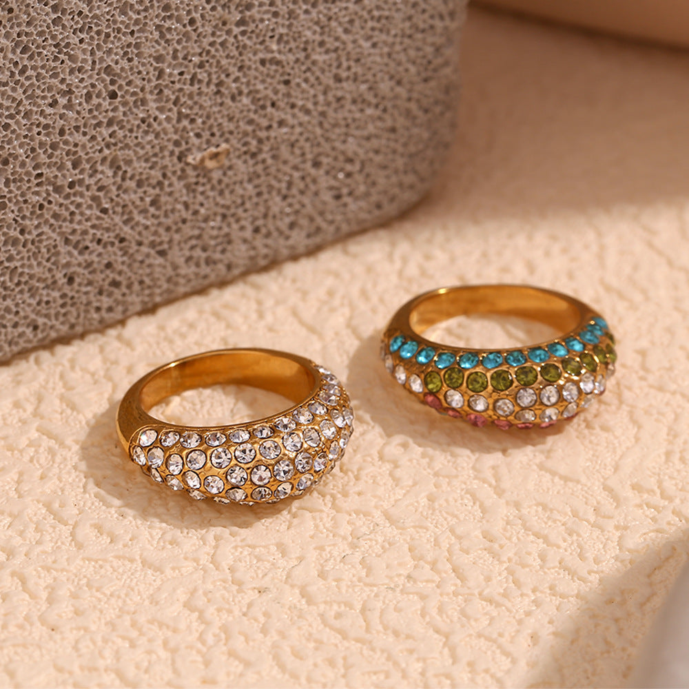 Vintage Geometric Stainless Steel Ring with 18K Gold Plating and Irregular Curved Surface for Women