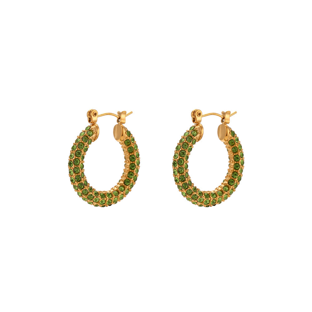 Orecchini a perno da donna minimalisti retrò geometrici in acciaio inossidabile placcato oro 18 carati con zirconi colorati