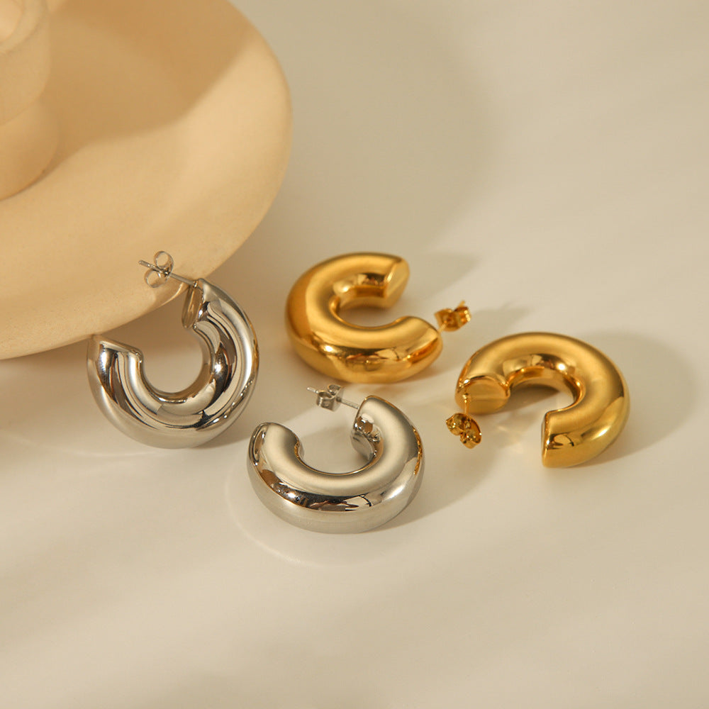 Geometric Hollow Stainless Steel Earrings with 18K Gold Plating for Women Hypoallergenic Fashion Jewelry