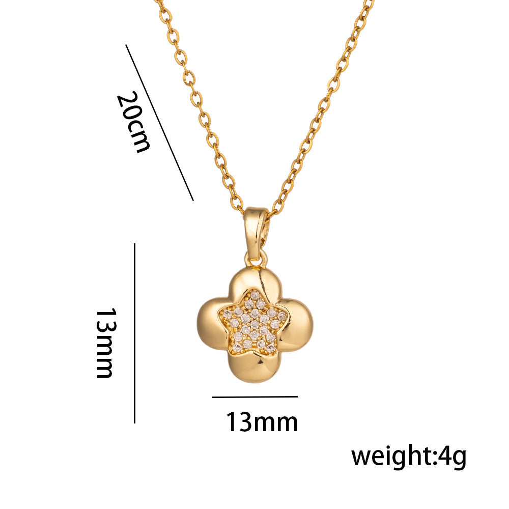 Minimalist Geometric Star and Four-Flower Titanium Steel Necklace for Women with Electroplated Finish and Snake Chain