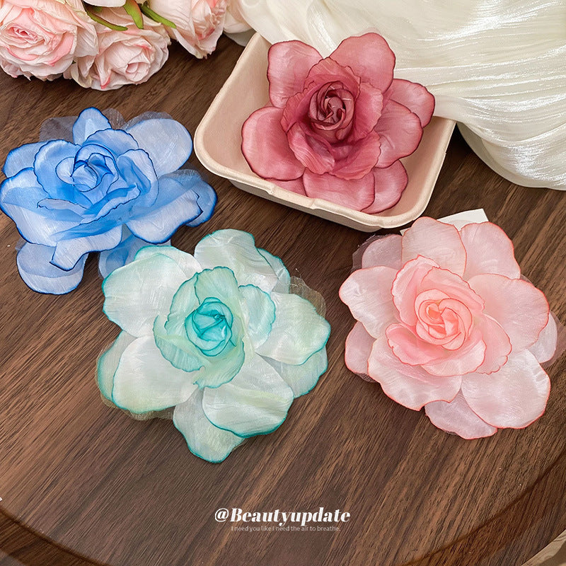 Fermaglio per Capelli a Becco d'Anatra Laterale Floreale da Donna in Tessuto con Lavorazione Artigianale, Stile Vacanziero e Estetica Fresca e Dolce