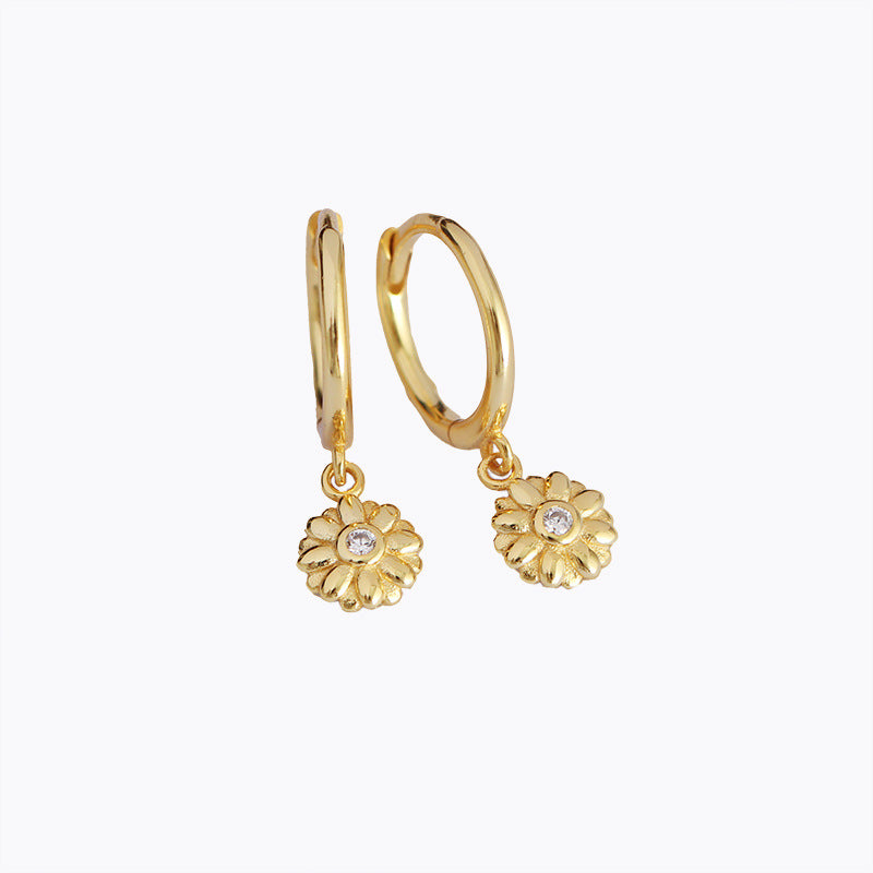 Minimalist Floral-Shaped 925 Sterling Silver Stud Earrings for Women with Rhinestone Inlay