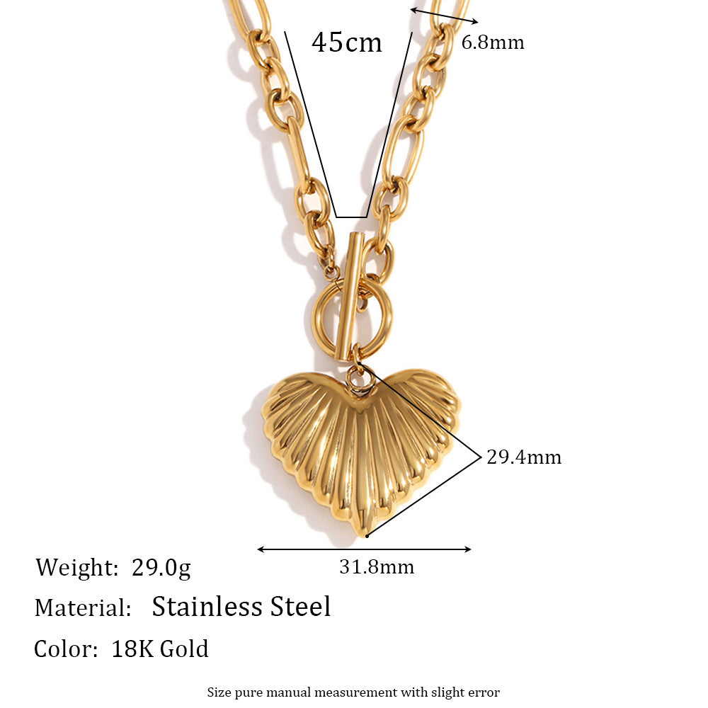 Fashionable Heart-Shaped Stainless Steel Necklace with 18K Gold Plating for Women