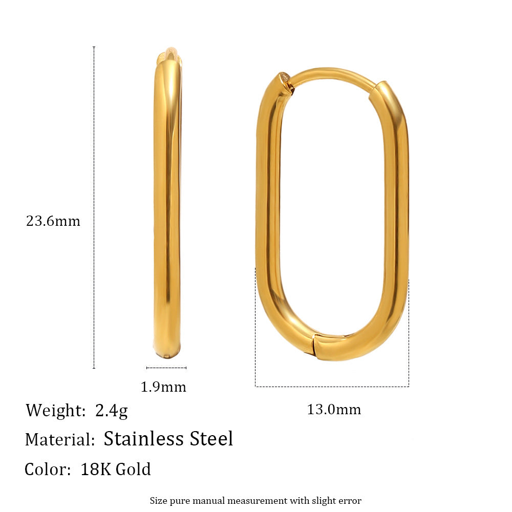 Orecchini a clip geometrici minimalisti in acciaio inossidabile placcati oro 18 carati da donna