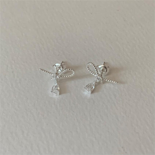Minimalist Sweet 925 Sterling Silver Plated Geometric Letter Stud Earrings with Cubic Zirconia