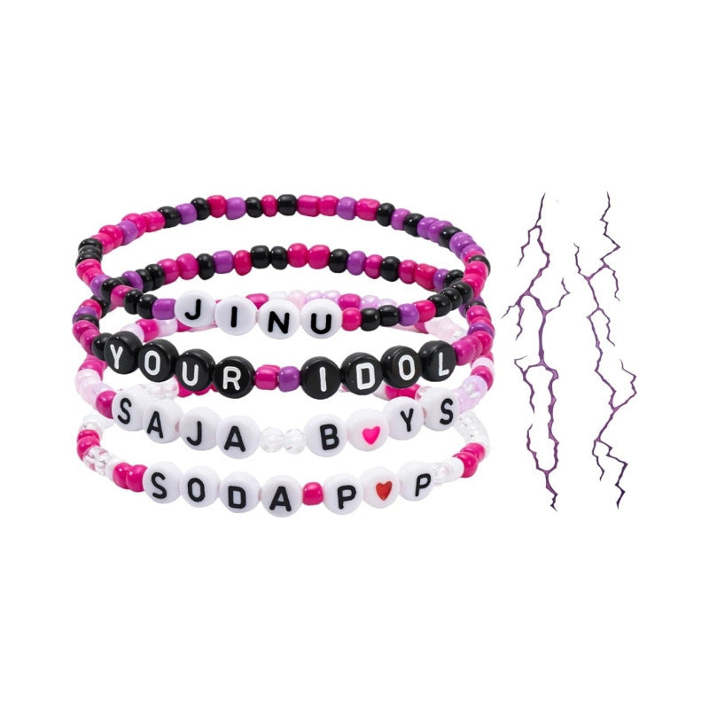 Minimalist Letter Cartoon Glass Beaded Bracelet Unisex Elastic Charm Bar