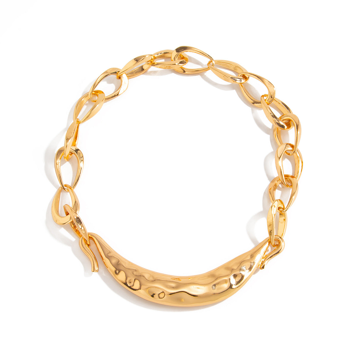Exaggerated Geometric Hammered Texture Zinc Alloy Pendant Iron Plated Cable Chain Necklace for Women