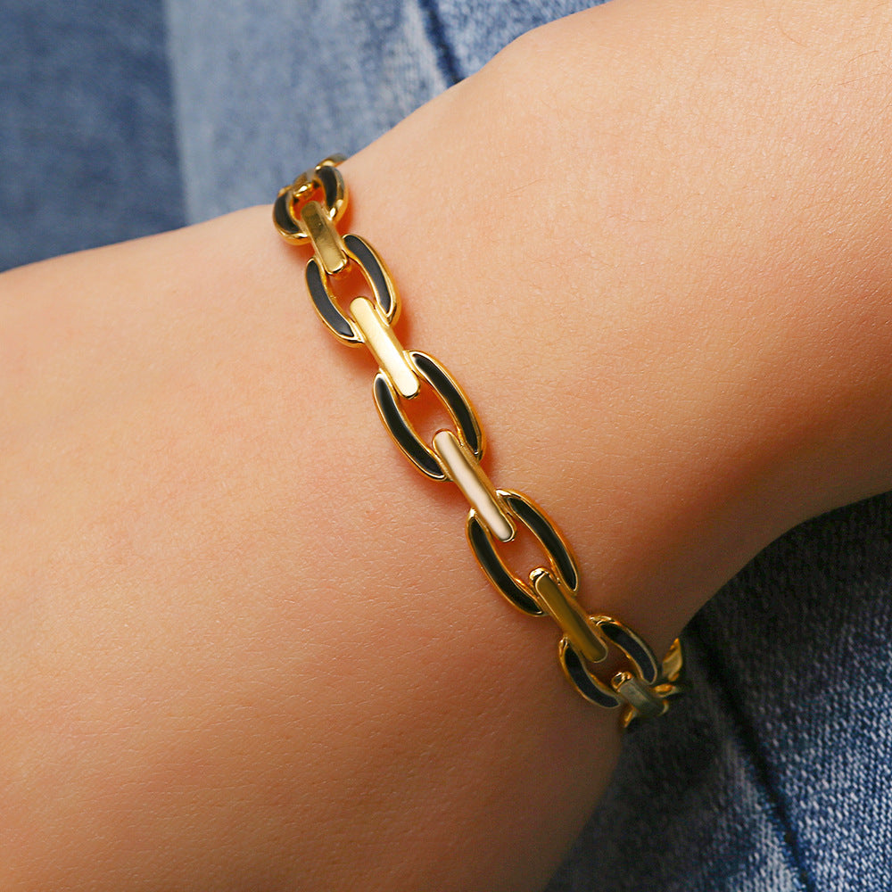 Minimalist Drip Oil Plated Geometric Round Titanium Steel Stainless Steel Open Adjustable Chain Bracelet