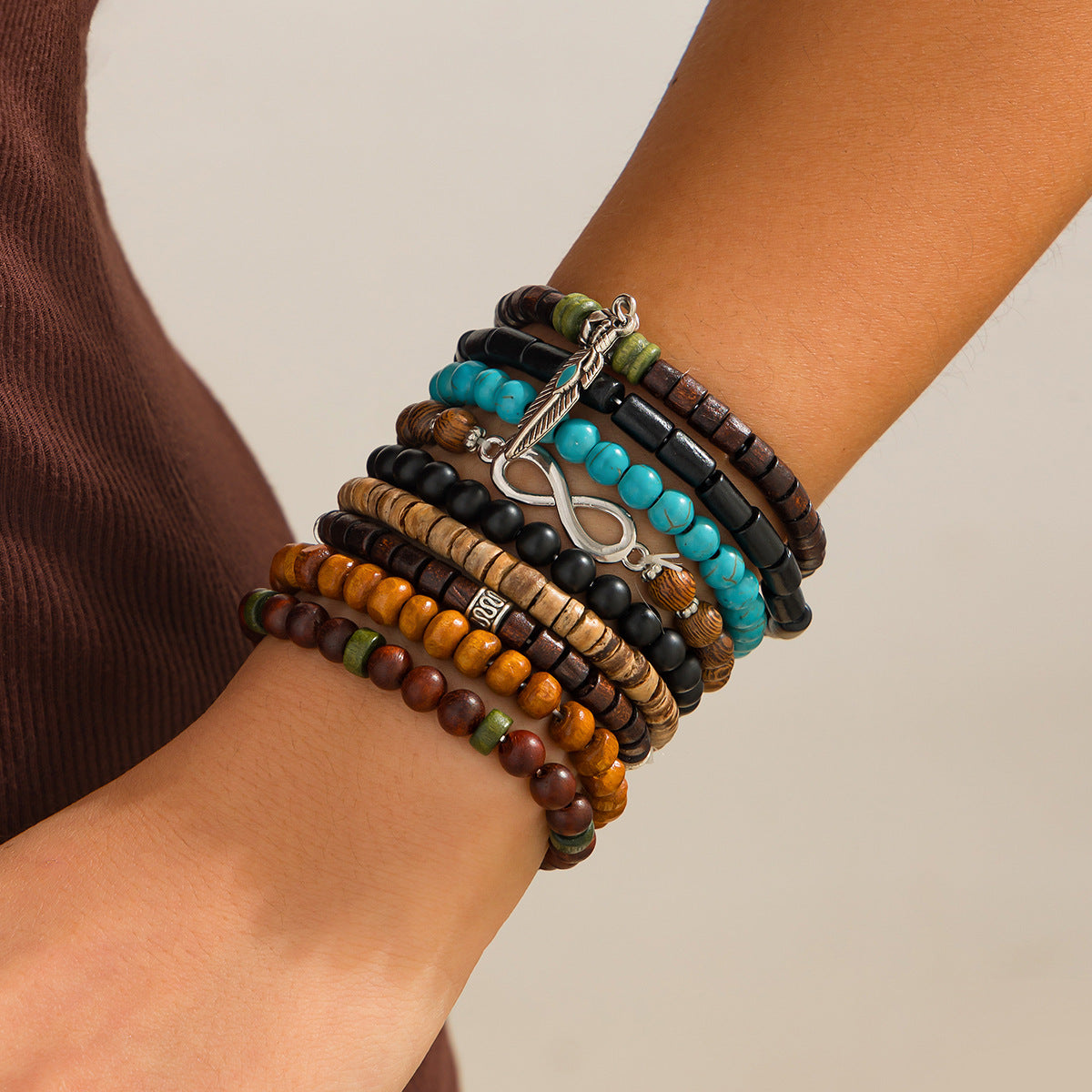 Bohemian Vintage Ethnic Geometric Alloy Plated Turquoise Bracelet Set for Women