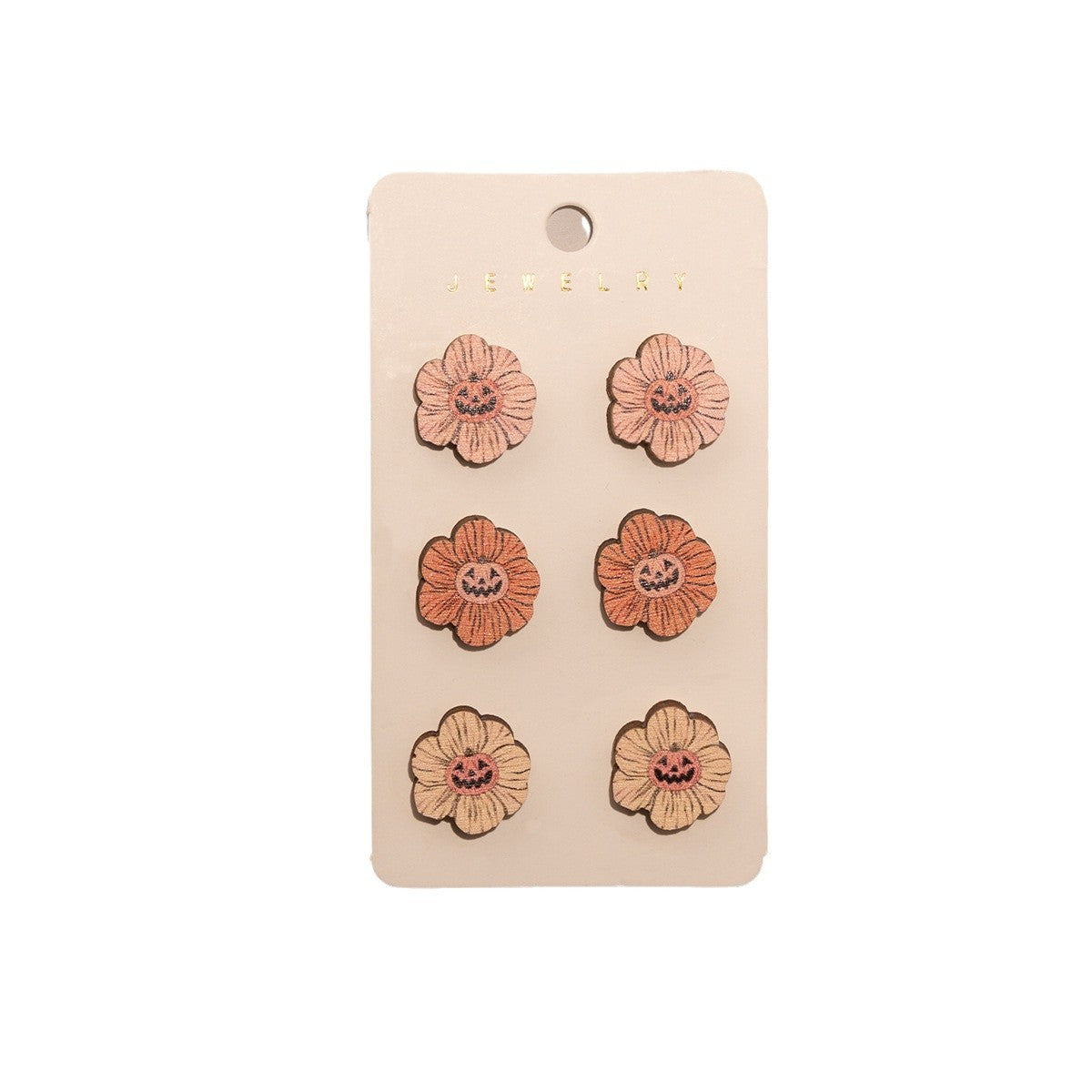 Conjunto de pendientes de madera con forma de calabaza fantasma y diablillo con temática de Halloween y postes de acero inoxidable