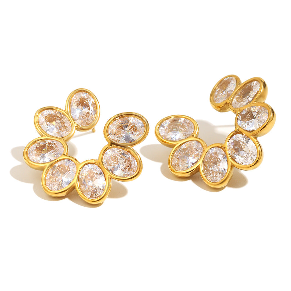 Pendientes Minimalistas Florales de Acero Inoxidable con Baño de Oro de 18K y Detalles de Circonita para Mujer