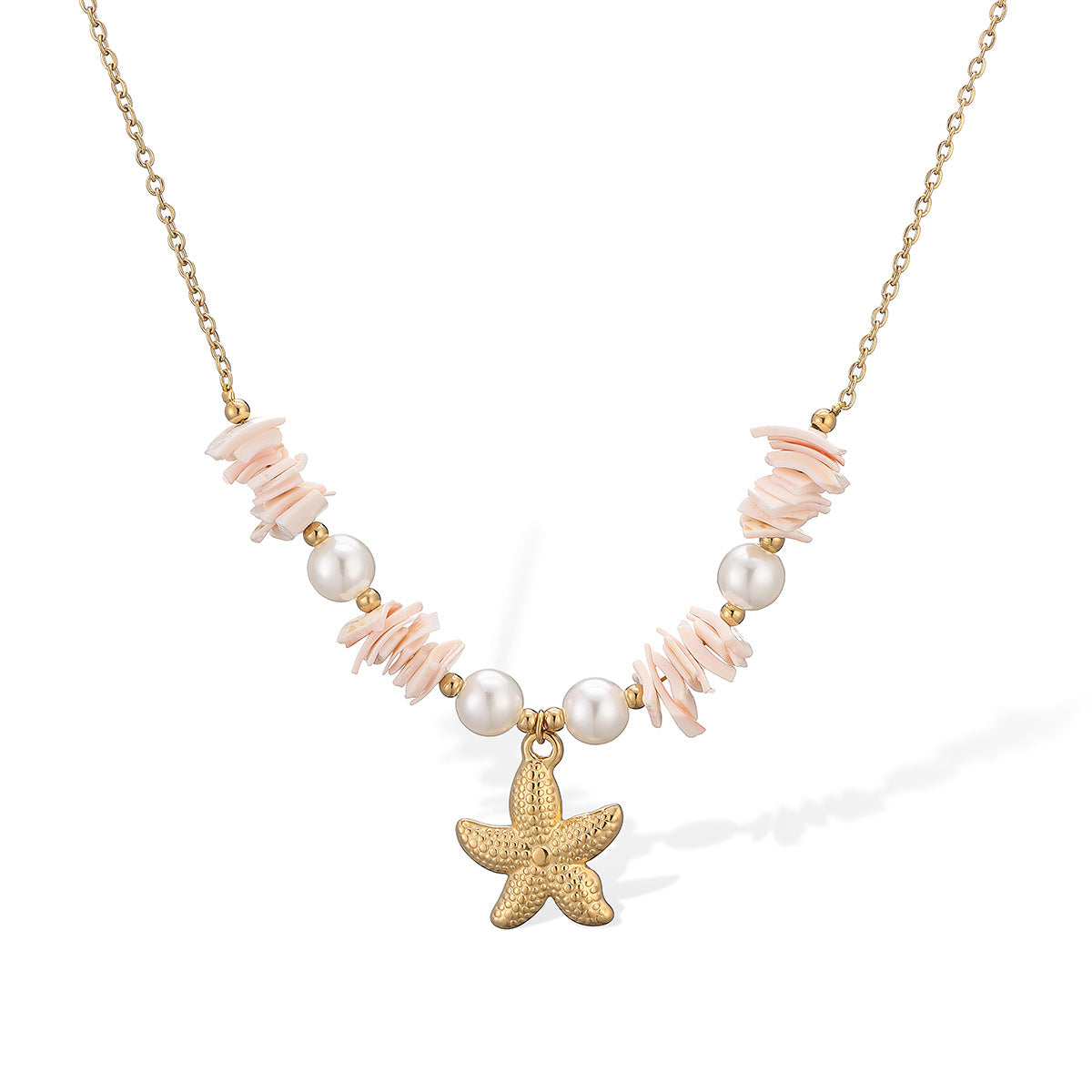 Minimalist Geometric Shell Pearl Pendant Necklace Stainless Steel