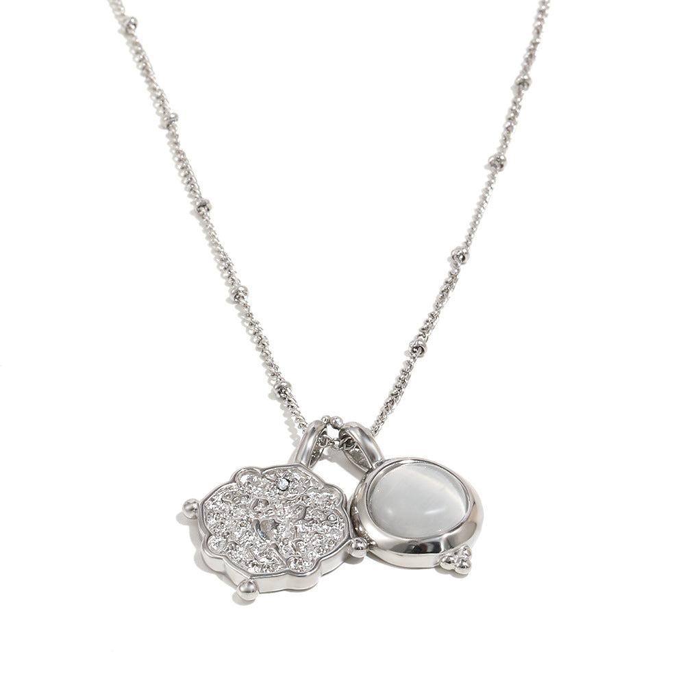Luxury Geometric Stainless Steel 18K Gold Plated White Jade Pendant Necklace for Women