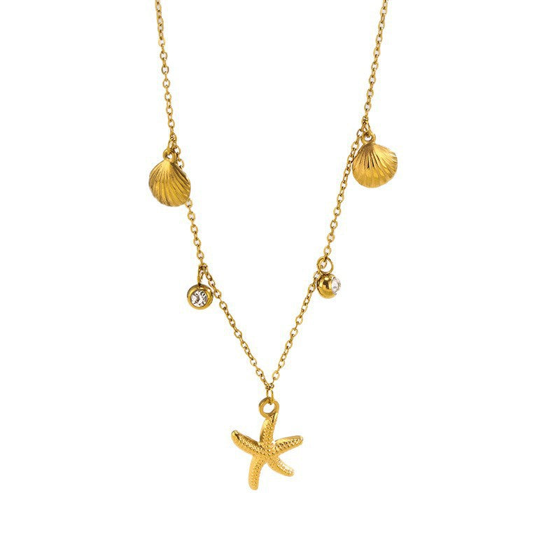 Ocean Theme Starfish Shell Stainless Steel Necklace and Bracelet Set for Women