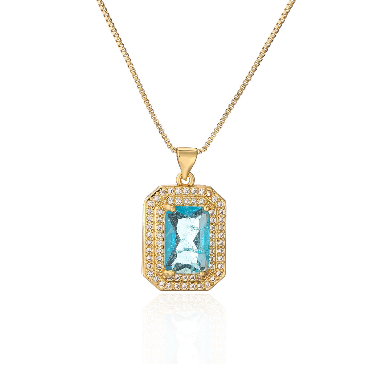Collana con Pendente Quadrato Geometrico Minimalista da Donna in Ottone Placcato Oro 18K con Dettagli in Zirconi