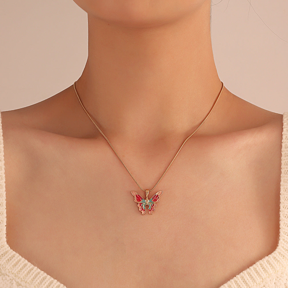 Collana a Pendente con Farfalla in Lega Goccia d'Olio Colorata per Donna