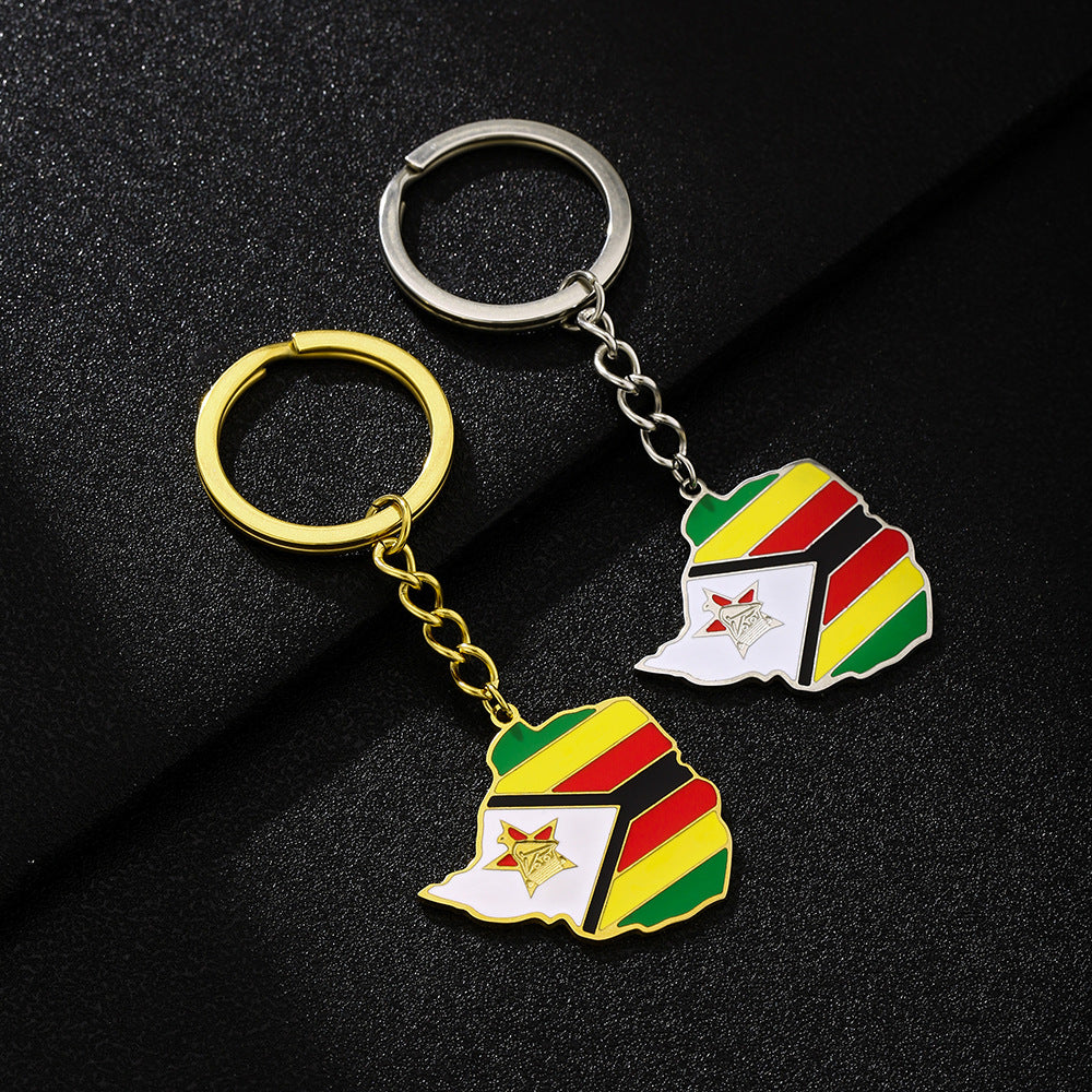 Llavero Bandera de Zimbabue Estilo Europeo Colgante de Acero Inoxidable para Hombres y Mujeres