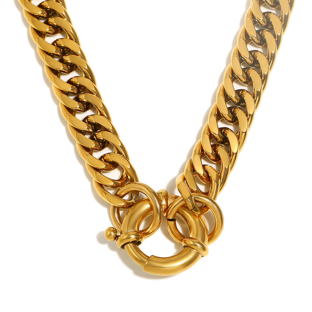 Collar Minimalista de Acero Inoxidable Geométrico Chapado en Oro de 18K con Broche Grueso en O para Mujer