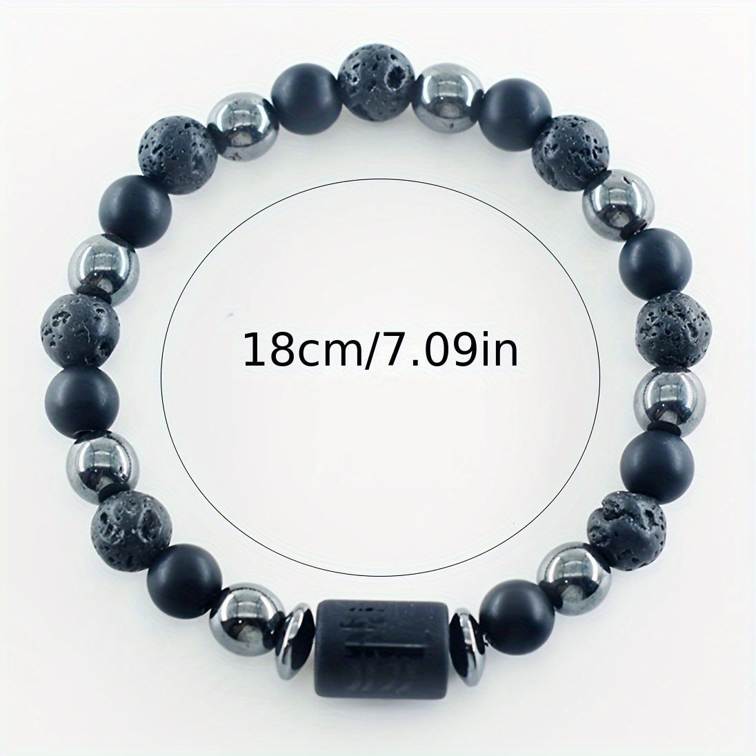Matte Obsidian Hematite Volcanic Stone Zodiac Beaded Bracelet Unisex Elastic Stretch Bangle
