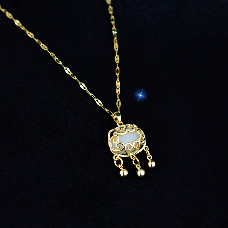 Vintage Geometric Titanium Steel Plated Longevity Lock Pendant Necklace for Women with Cable Chain