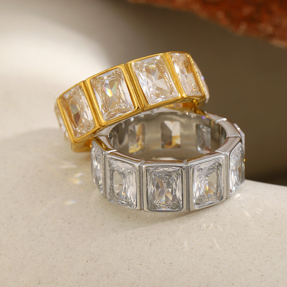 Minimalist Geometric Square Hollow 18K Gold Plated Stainless Steel Ring for Women