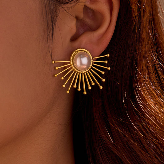 Pendientes de acero inoxidable vintage con forma de girasol y detalles de perlas para mujer