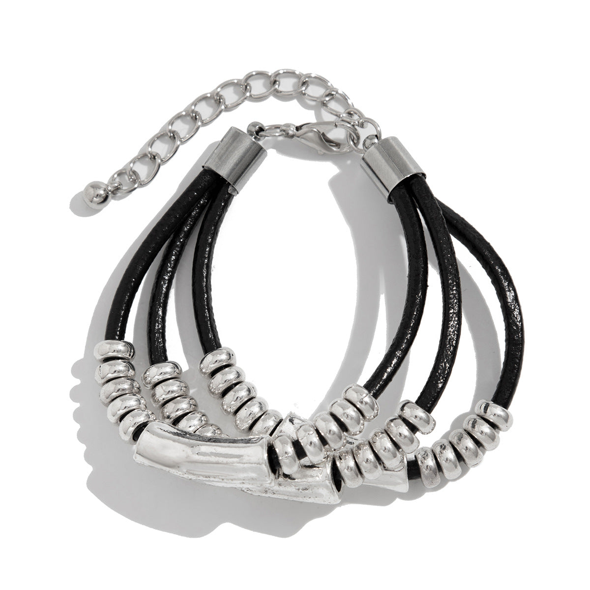 Set di braccialetti a polsino rigido da donna geometrici minimalisti con perline, in lega di zinco con finitura placcata