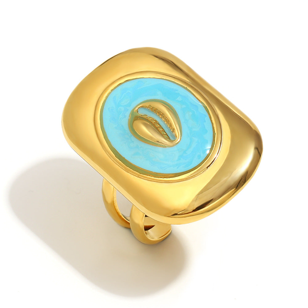 Fashion Geometric Stainless Steel Ring with 18K Gold Plating and Enamel Finish for Women
