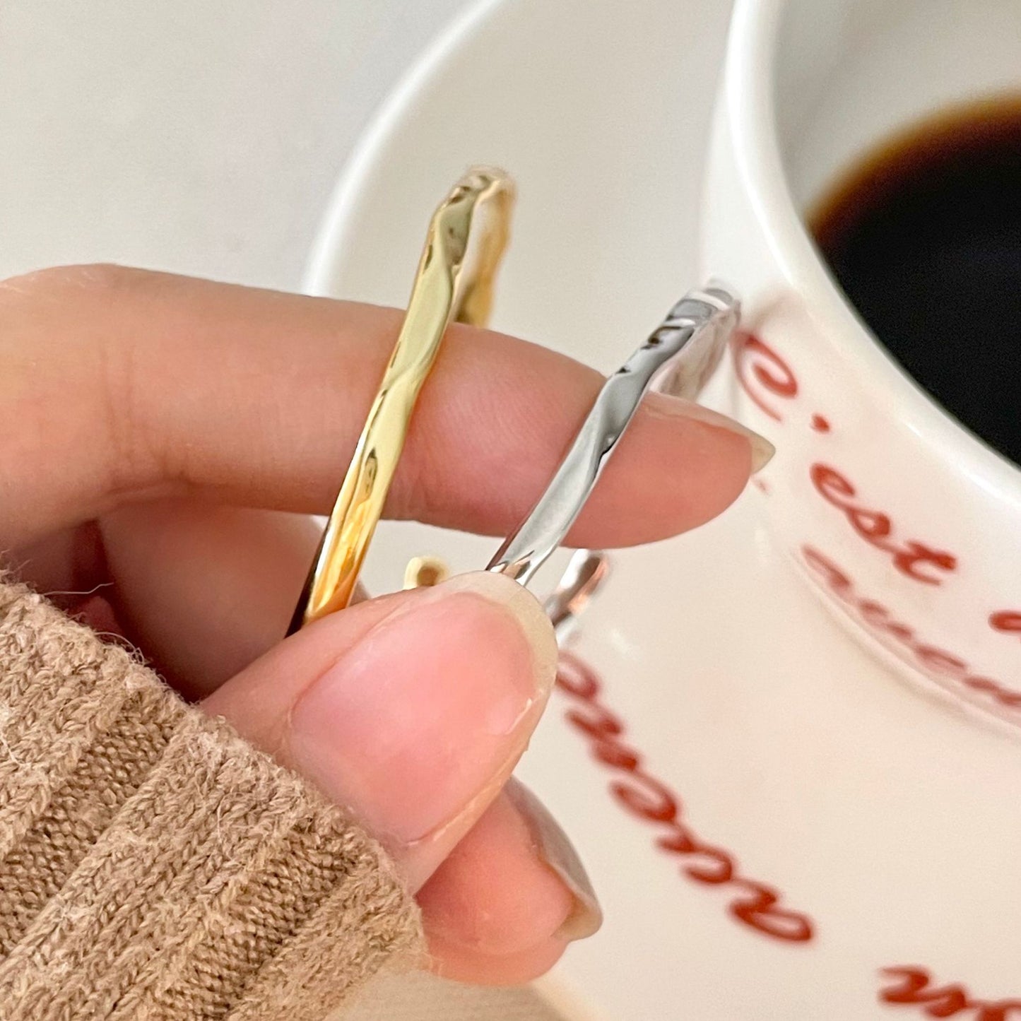 S925 Sterling Silver Women's Minimalist Geometric Unisex Bracelet, Polished Finish, Unique Irregular Texture, Cute Korean Style