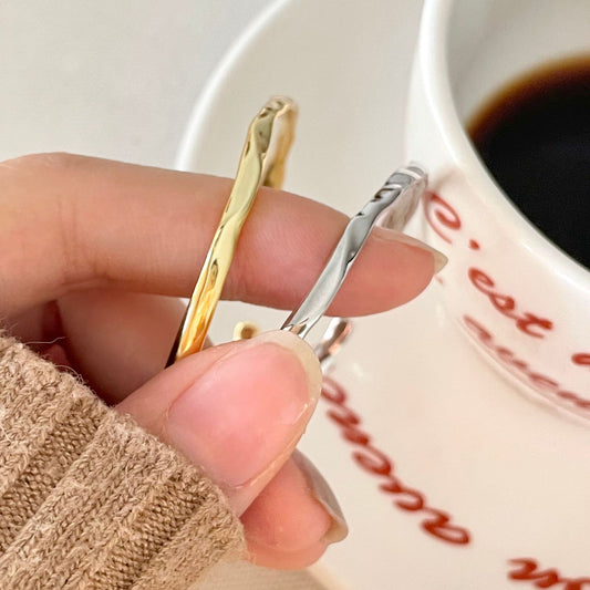 Pulsera unisex de plata de ley 925 con diseño geométrico minimalista para mujer, acabado pulido, textura irregular única, bonito estilo coreano