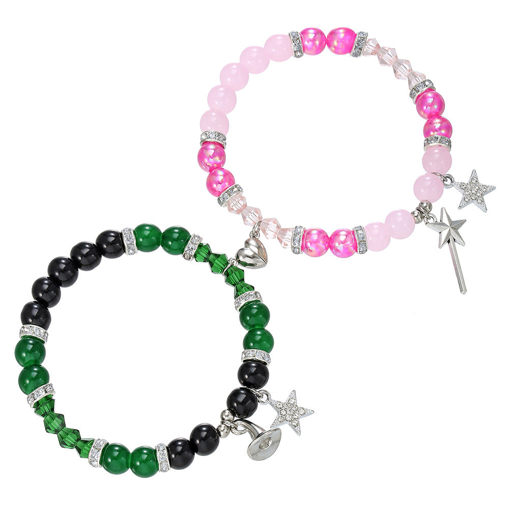 Geometric Heart Rhinestone Inlay Alloy Beaded Bracelet for Unisex