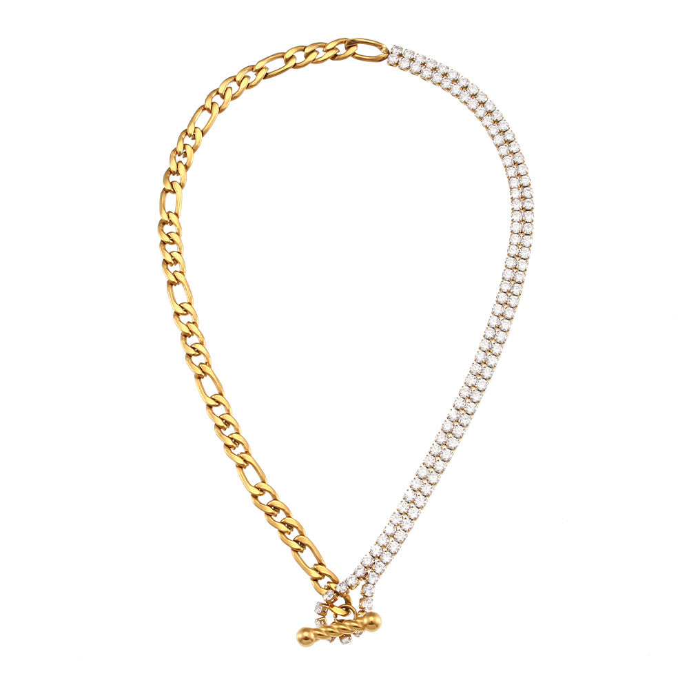 Collana con Pendente Geometrico alla Moda da Donna Acciaio Inossidabile Placcato Oro 18K con Zirconi Micro-Incastonati