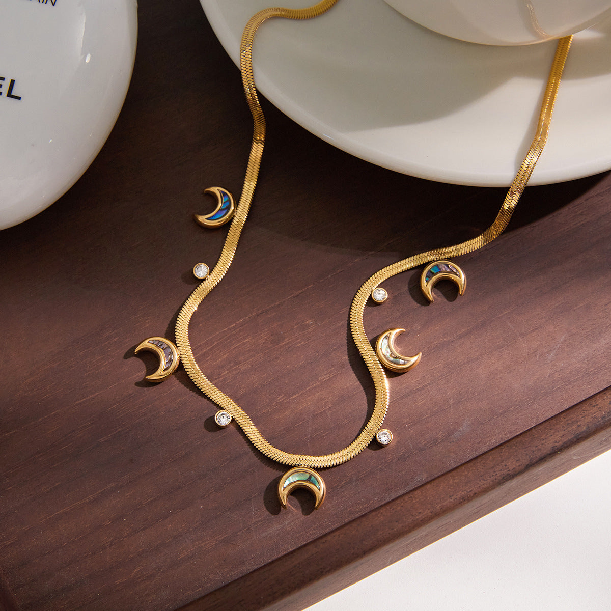 Elegant Moon Geometric Stainless Steel PVD Plated Necklace for Women
