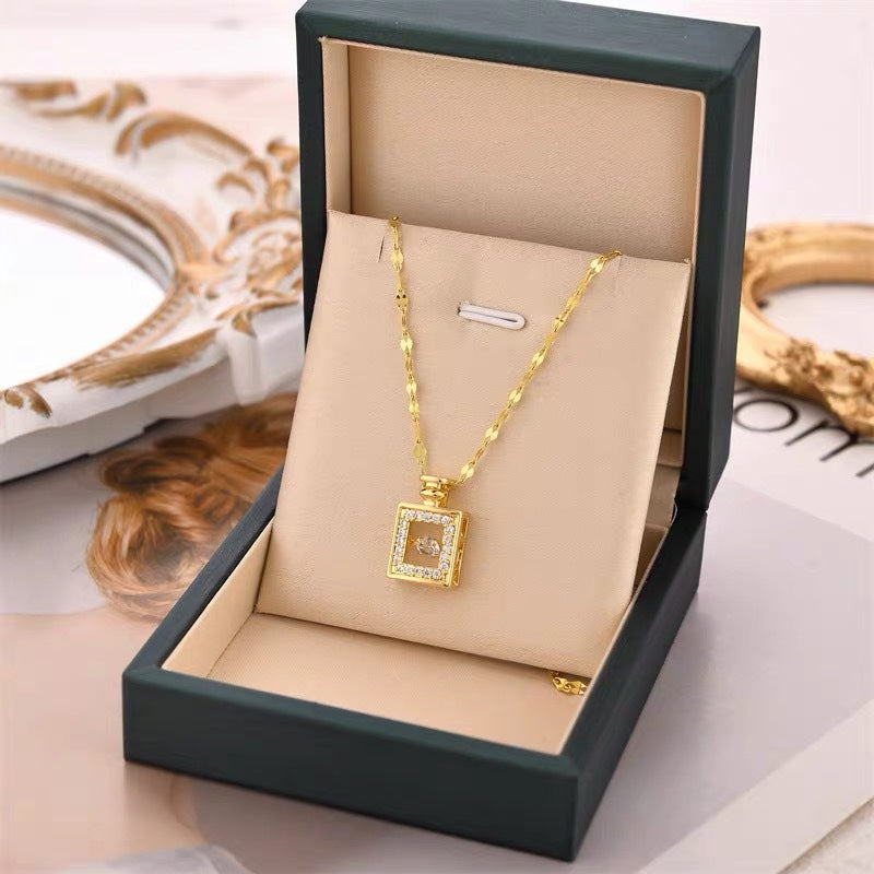 Minimalist 18K Gold Plated Geometric Perfume Bottle Pendant Titanium Steel Lip Chain Necklace Unisex