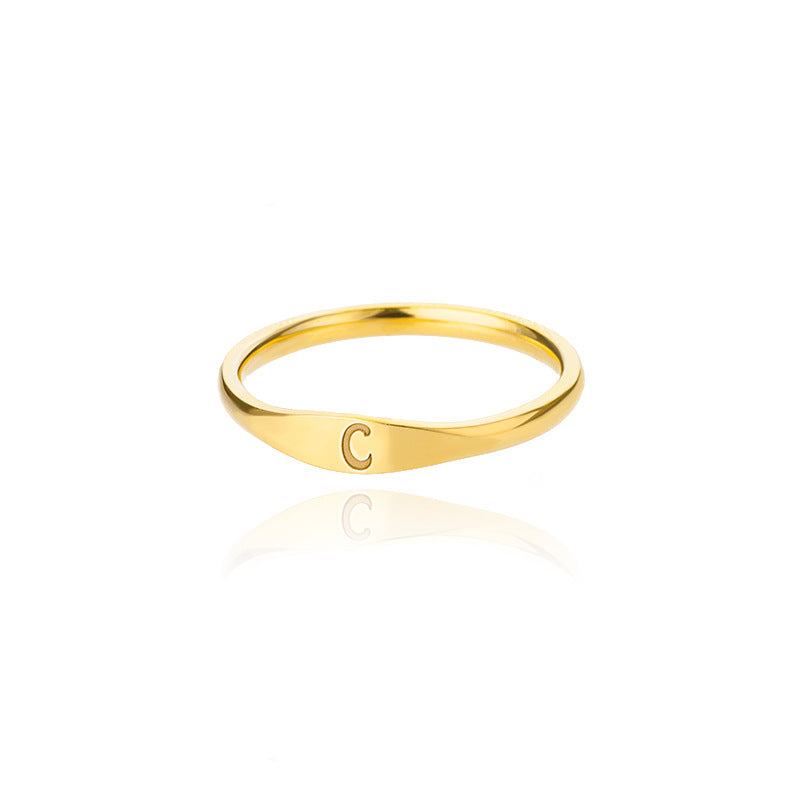 Minimalist Luxury Plated Stainless Steel Letter Ring Unisex