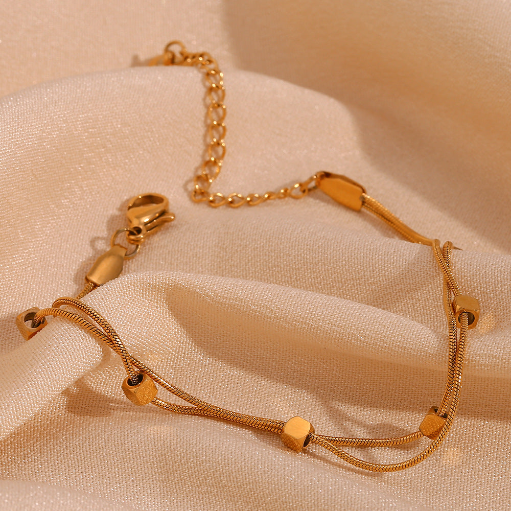 Bracciale da donna a doppia catena a serpente in acciaio inossidabile placcato oro 18 carati, geometrico minimalista