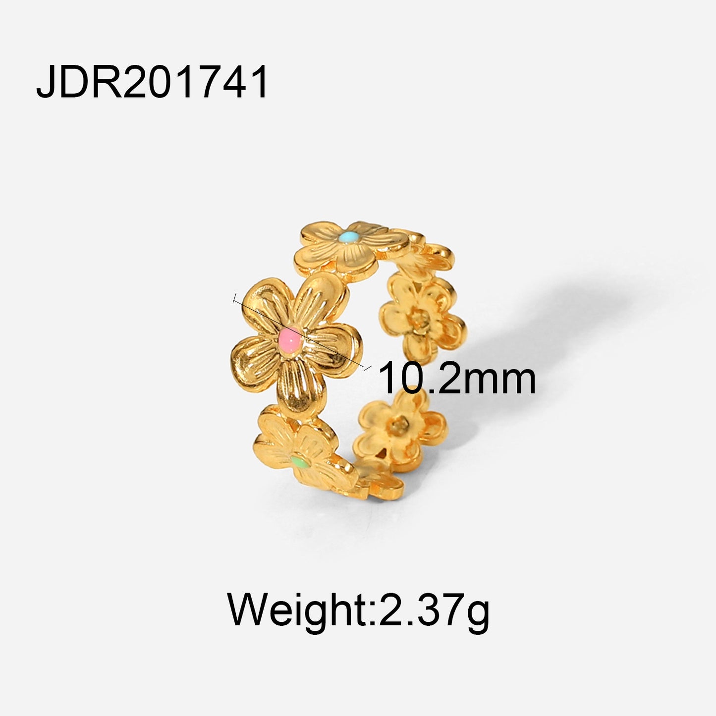 Anello in Acciaio Inossidabile Placcato Oro 18K da Donna, Design Geometrico alla Moda con Smalto Colorato a Goccia