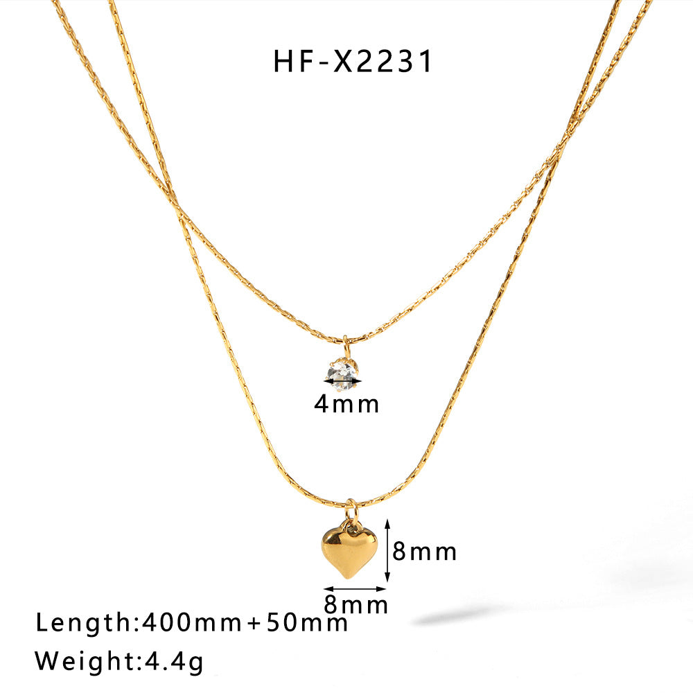 Minimalist Heart-Shaped Titanium Steel Necklace with Pearl and Shell Pendant, Gold-Plated, Fringe Detail, Unisex Fashion Jewelry