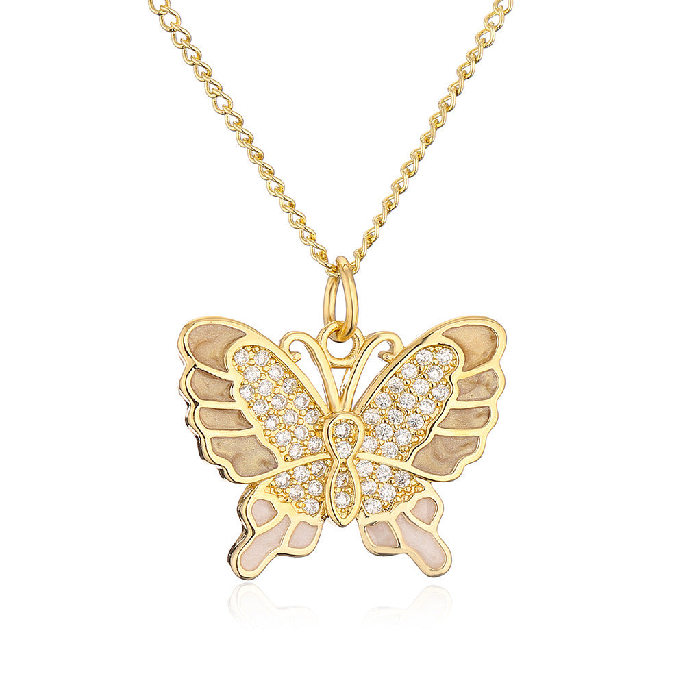 Minimalist Butterfly Pendant Necklace for Women in Copper with 18K Gold Plating and Enamel Finish Featuring Zircon Inlay
