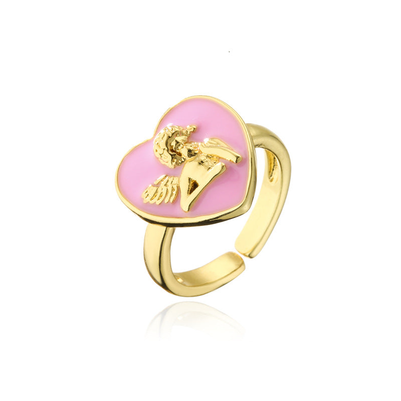 Bohemian Luxury 18K Gold Plated Brass Drip Oil Heart Ring