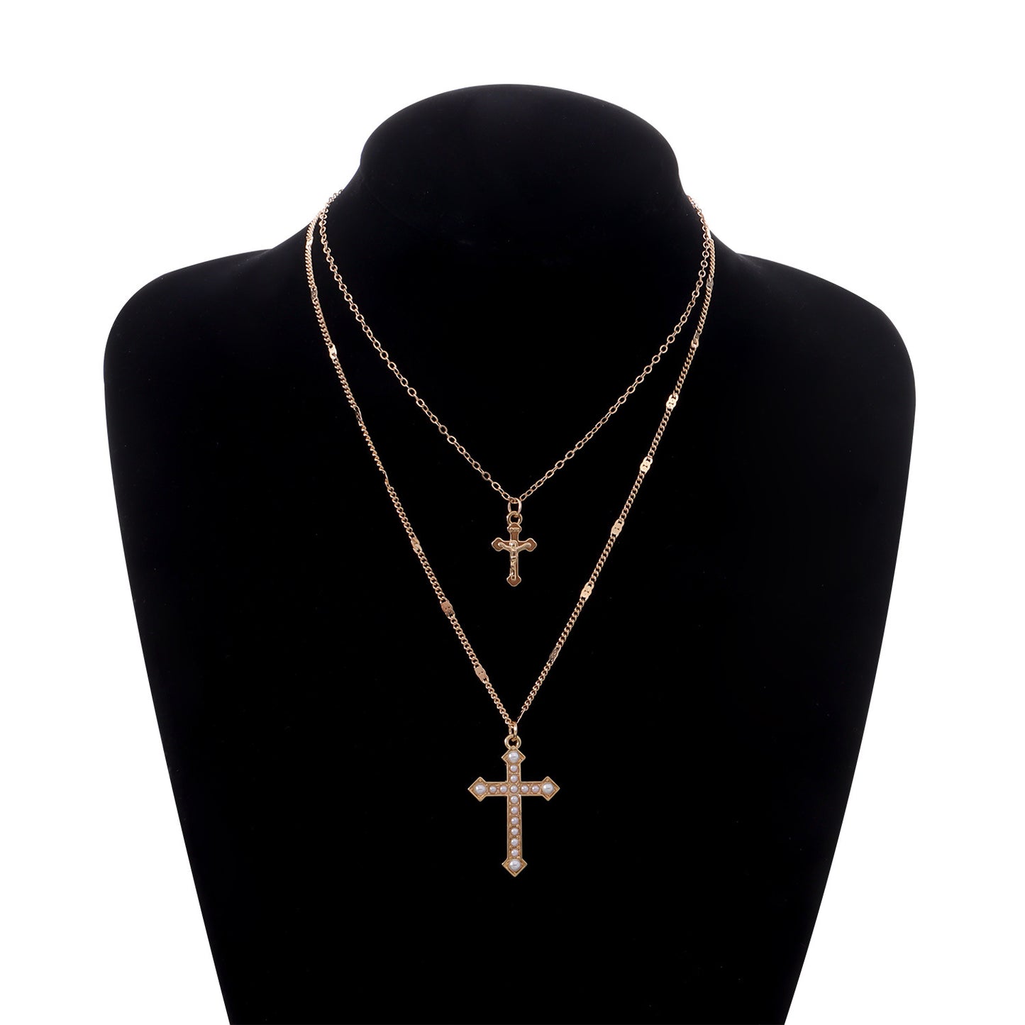 Minimalist Two-Tier Cross Pendant Necklace in Alloy with Plated Finish for Women