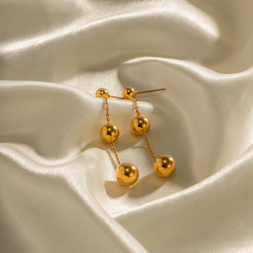 Trendy Geometric 18K Gold Plated Stainless Steel Triple Circle Drop Earrings for Women