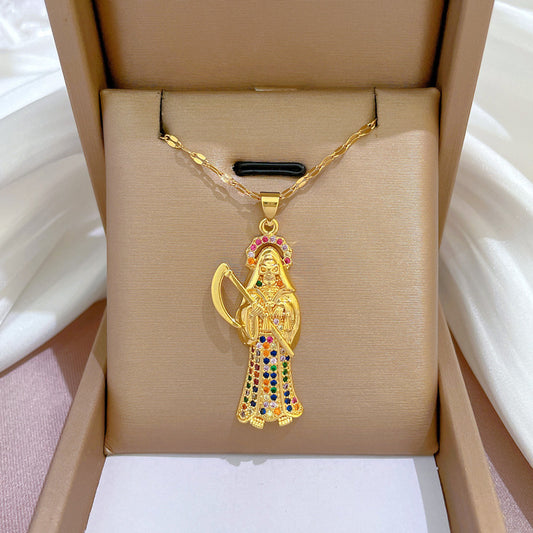 Exótico collar de acero inoxidable con diseño geométrico y microincrustaciones para mujer, cadena de clavícula con motivo de margarita