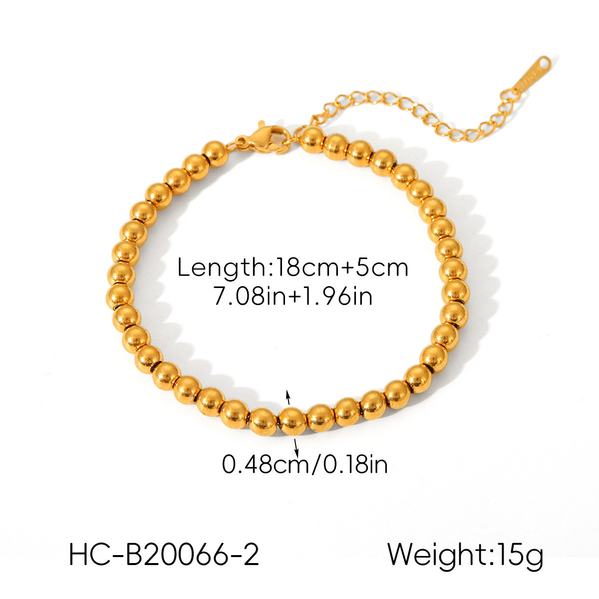 Bracciale da donna in acciaio inossidabile placcato oro 18 carati, stile alla moda, con catena a perline tonde geometriche