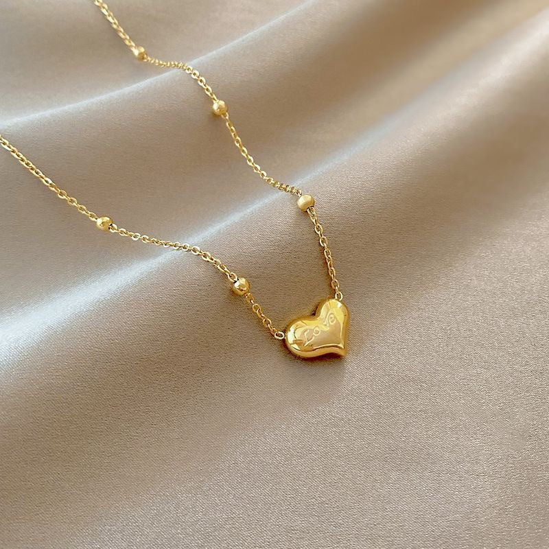 Minimalist Titanium Steel Plated Heart Letter Necklace Snake Chain Women Jewelry