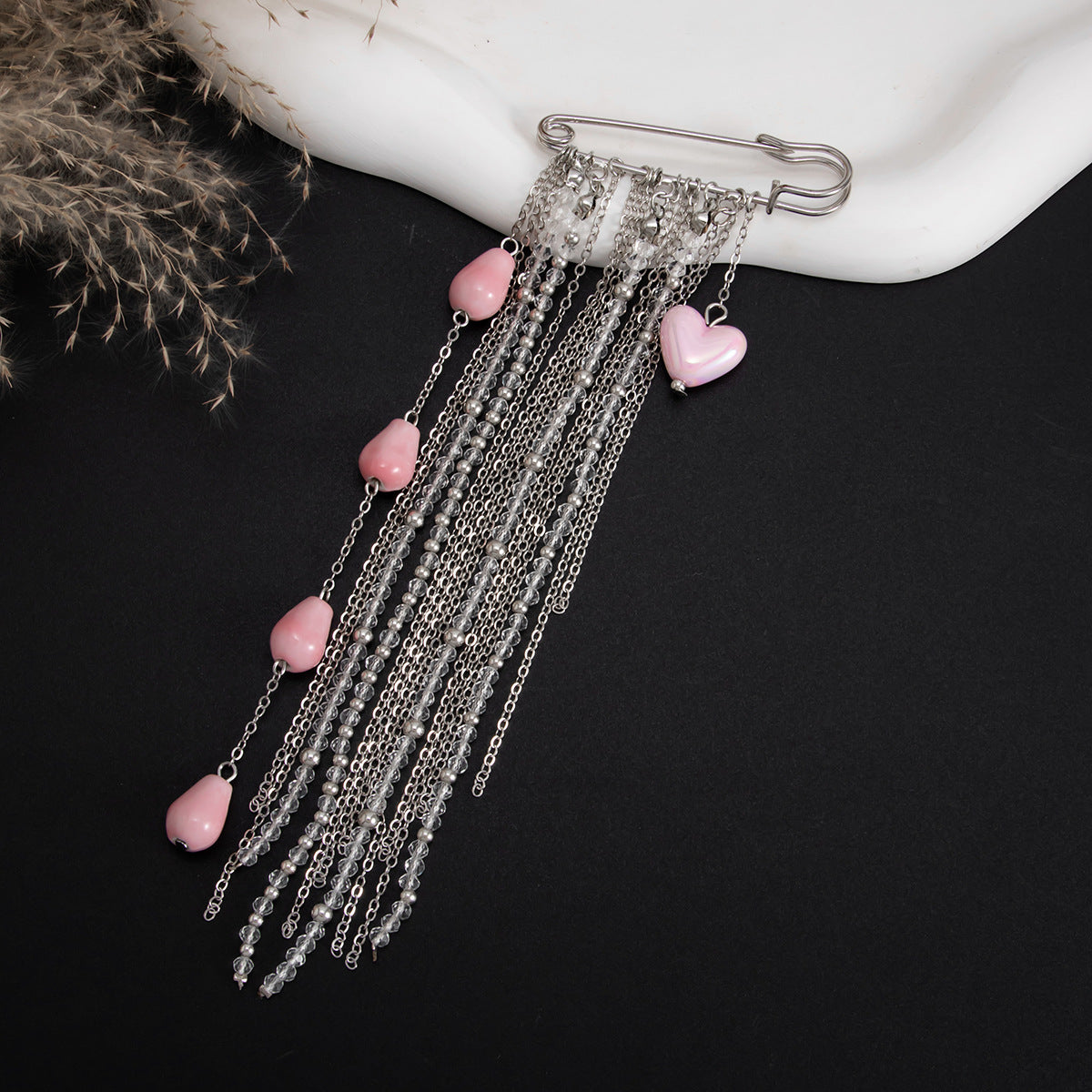 Sweet Geometric Heart Ceramic Crystal Plated Iron Brooch Pin for Women